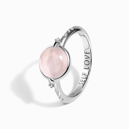 Rose Quartz Energy Ring - Self-Love Engraved, silver angle