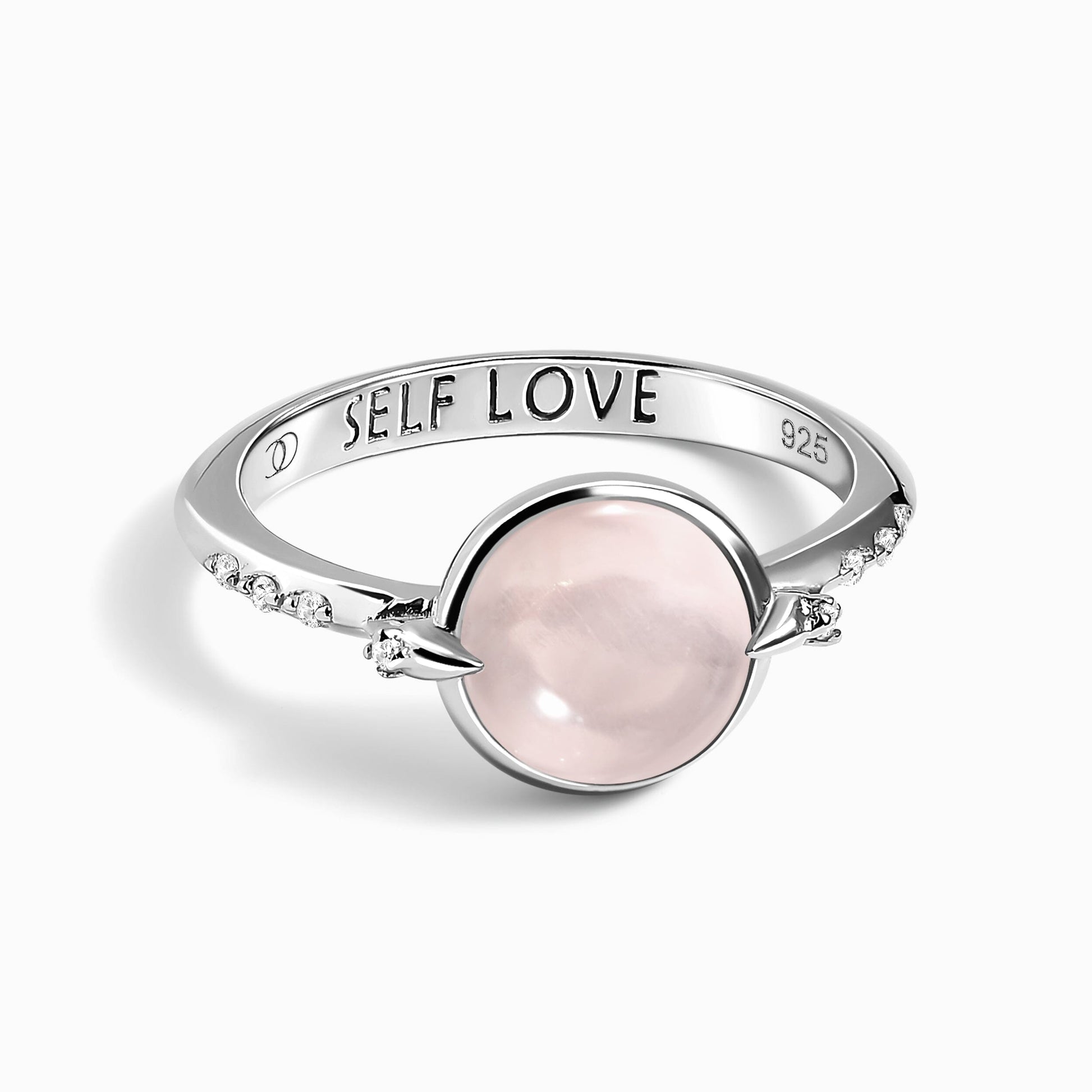 Rose Quartz Energy Ring - Self-Love Engraved, silver