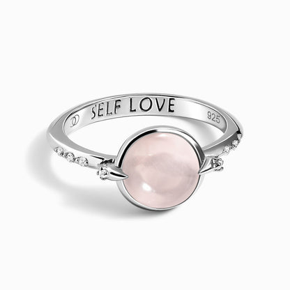 Rose Quartz Energy Ring - Self-Love Engraved, silver