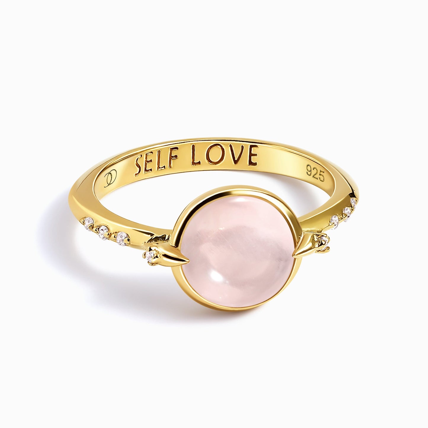 Rose Quartz Energy Ring - Self-Love Engraved, yellow gold