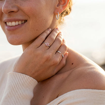 Rose Quartz Ring - Petite Raw Allure, silver close up