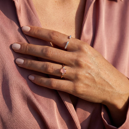 Rose Quartz Ring - Petite Raw Allure, rose gold detail