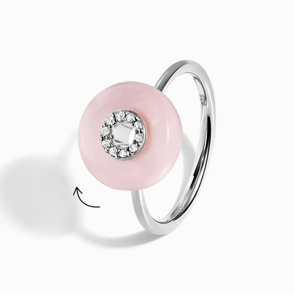 Rose Quartz Fidget Ring - Liora, silver spinning