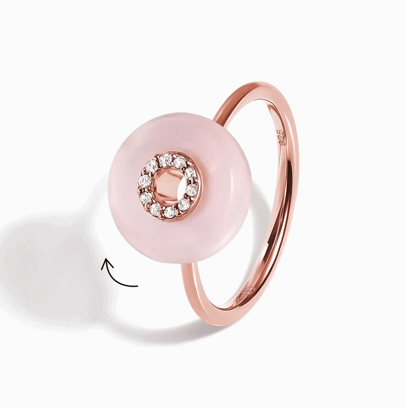 Rose Quartz Fidget Ring - Liora, rose gold spinning