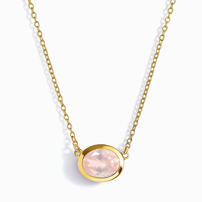 Rose Quartz Necklace - Skin-Touch, yellow gold