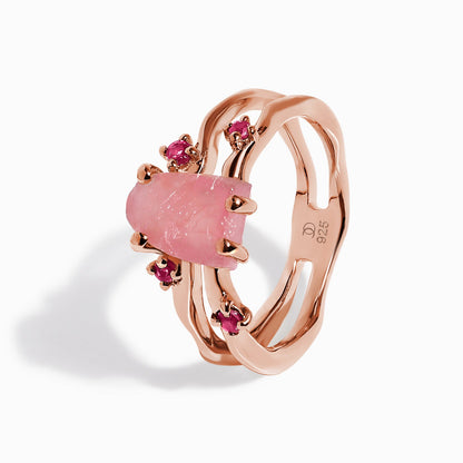Rose Quartz Ruby Ring - Flow, rose gold angle
