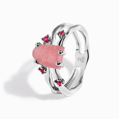 Rose Quartz Ruby Ring - Flow, silver angle