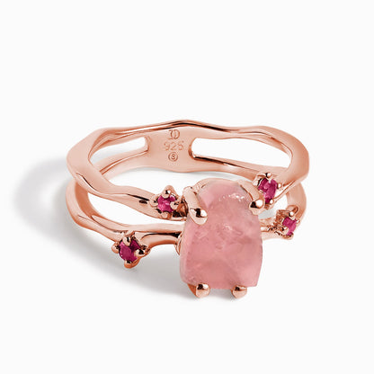 Rose Quartz Ruby Ring - Flow, rose gold