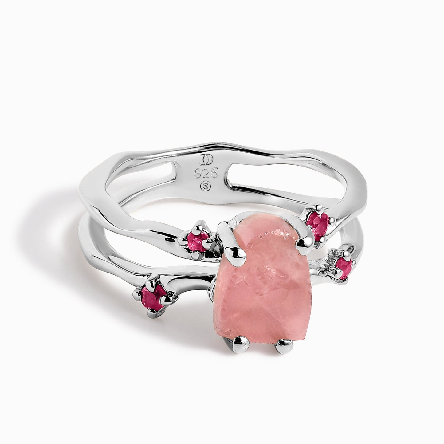 Rose Quartz Ruby Ring - Flow, silver