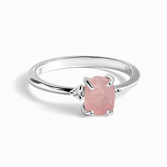 Fine Rose Quartz Lab Diamond Ring - Petite Allure - silver