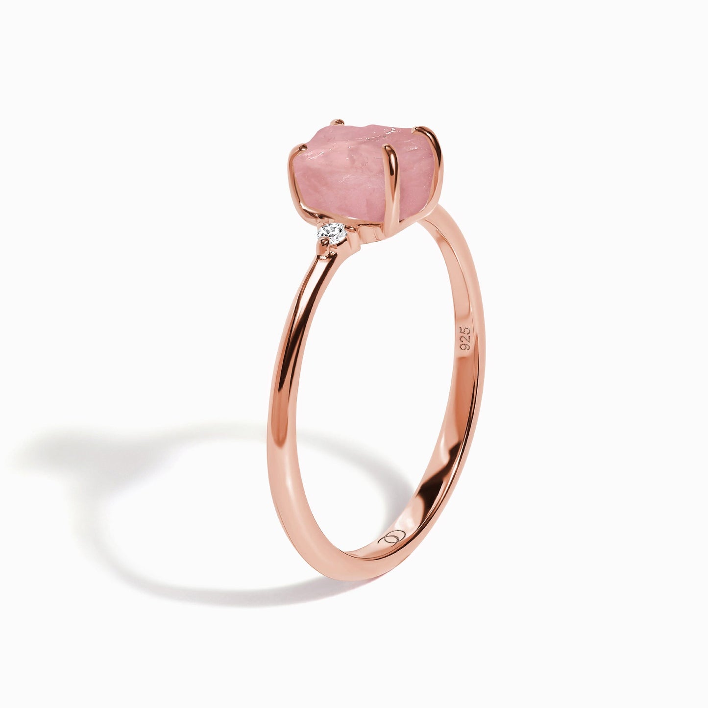 Fine Rose Quartz Lab Diamond Ring - Petite Allure - rose gold side view