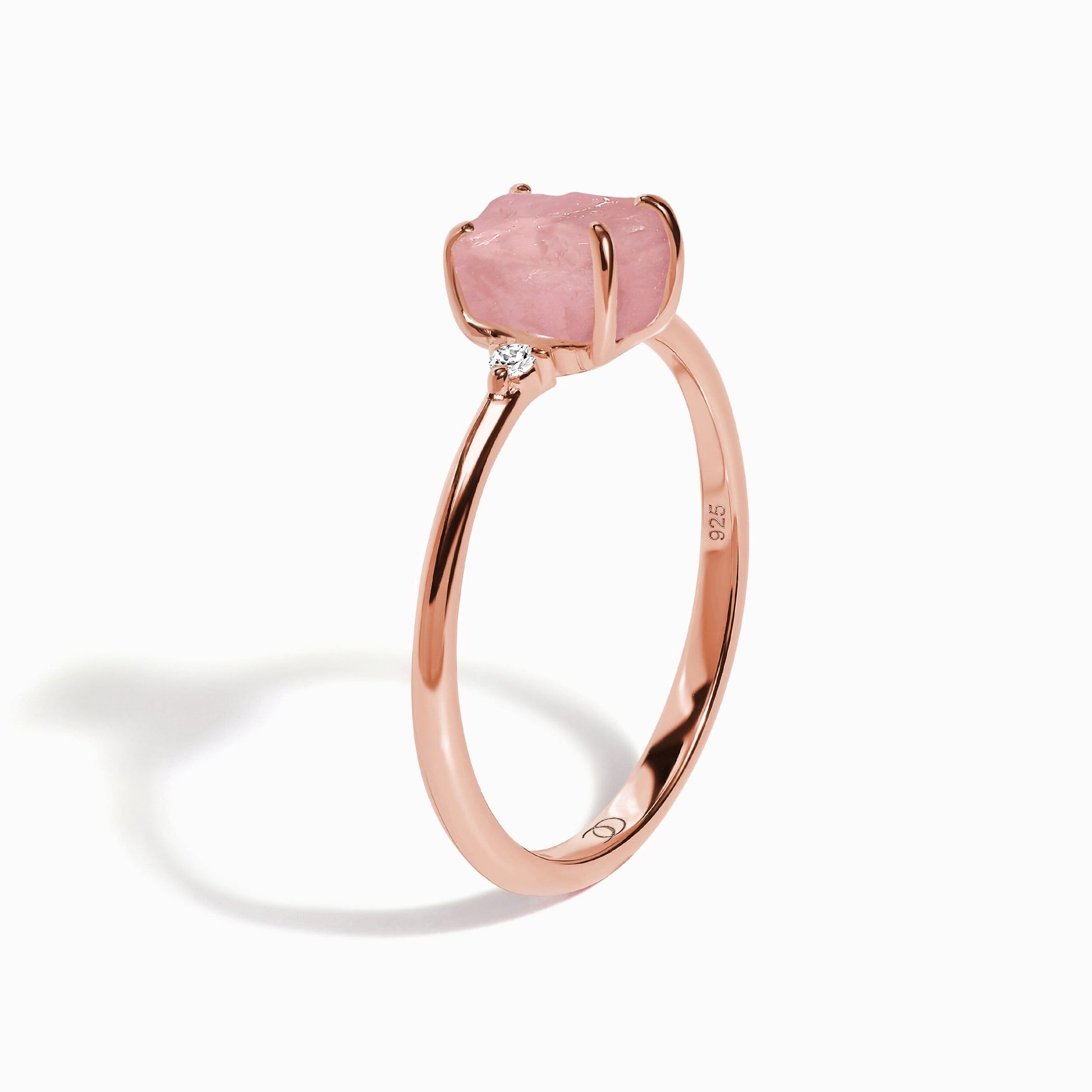 Fine Rose Quartz Lab Diamond Ring - Petite Allure - rose gold side view