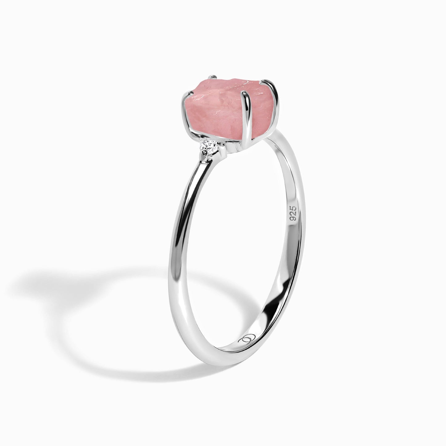 Fine Rose Quartz Lab Diamond Ring - Petite Allure - silver side view
