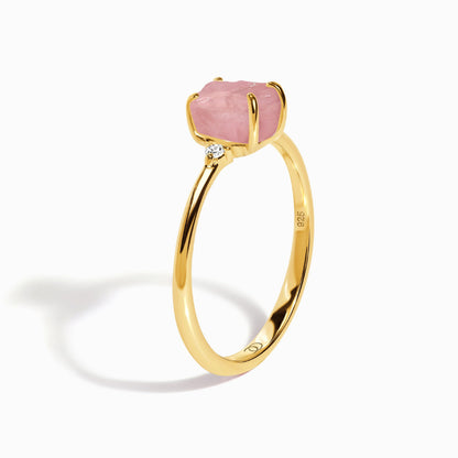 Fine Rose Quartz Lab Diamond Ring - Petite Allure - yellow gold side view
