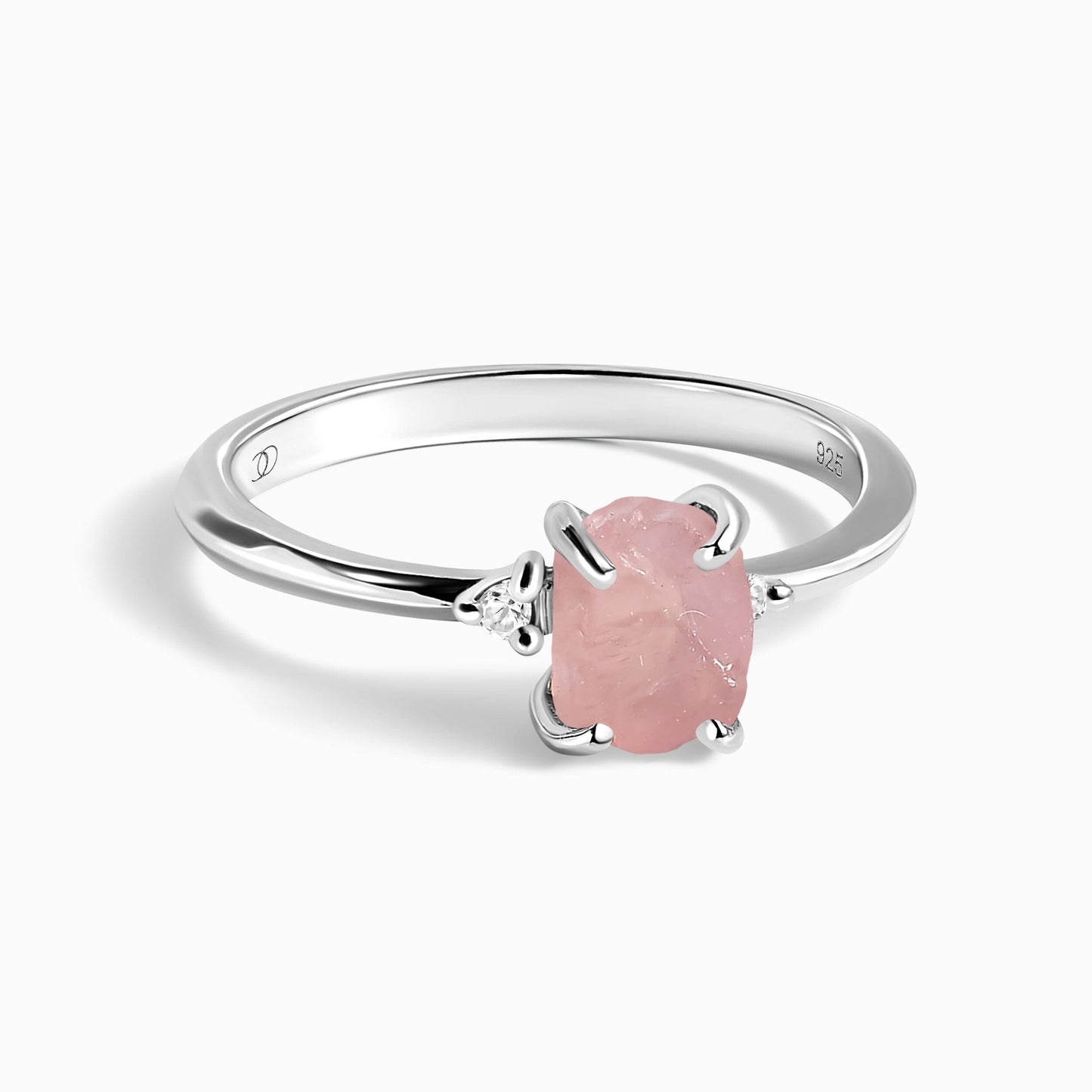 Rose Quartz Ring - Petite Raw Allure, silver
