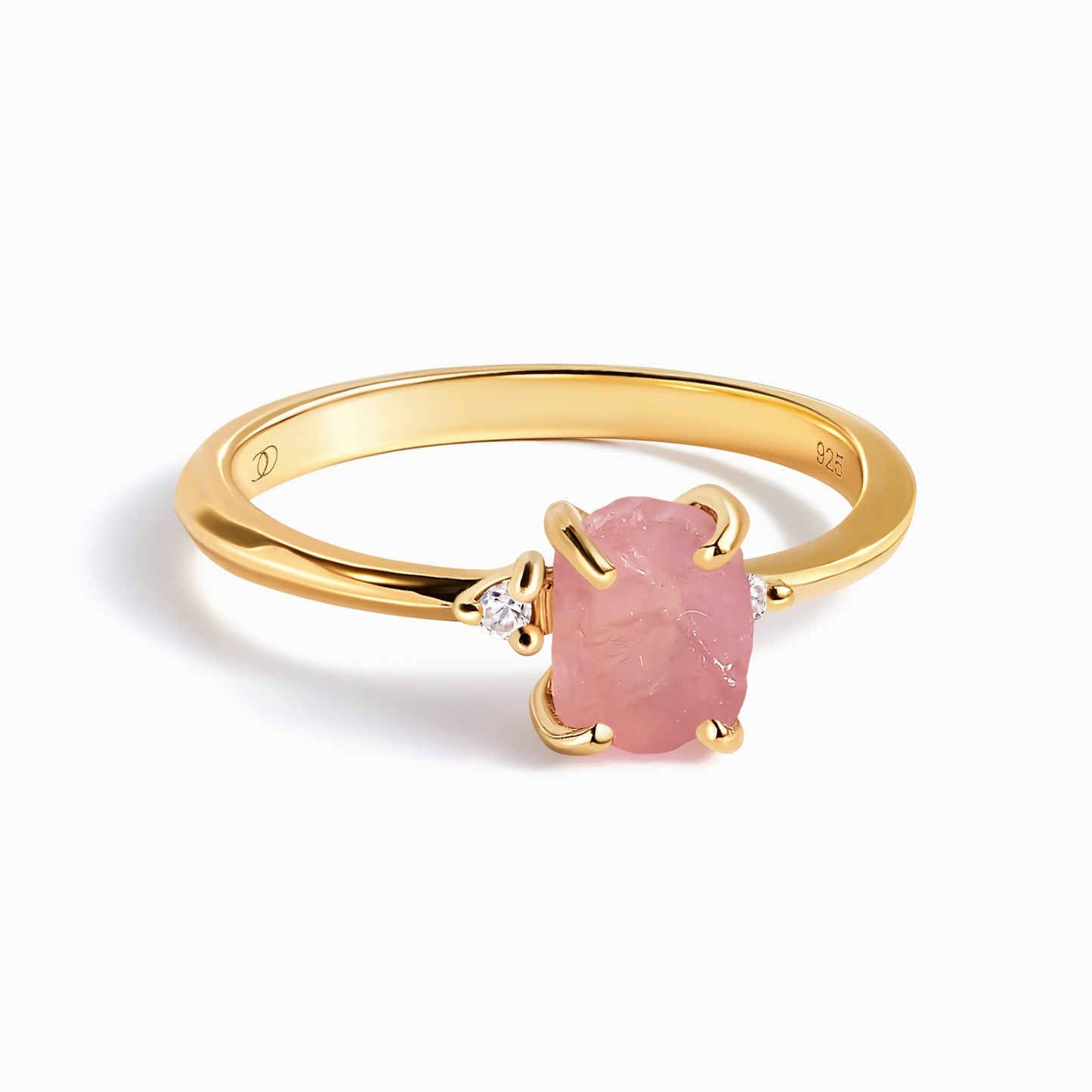 Rose Quartz Ring - Petite Raw Allure, yellow gold