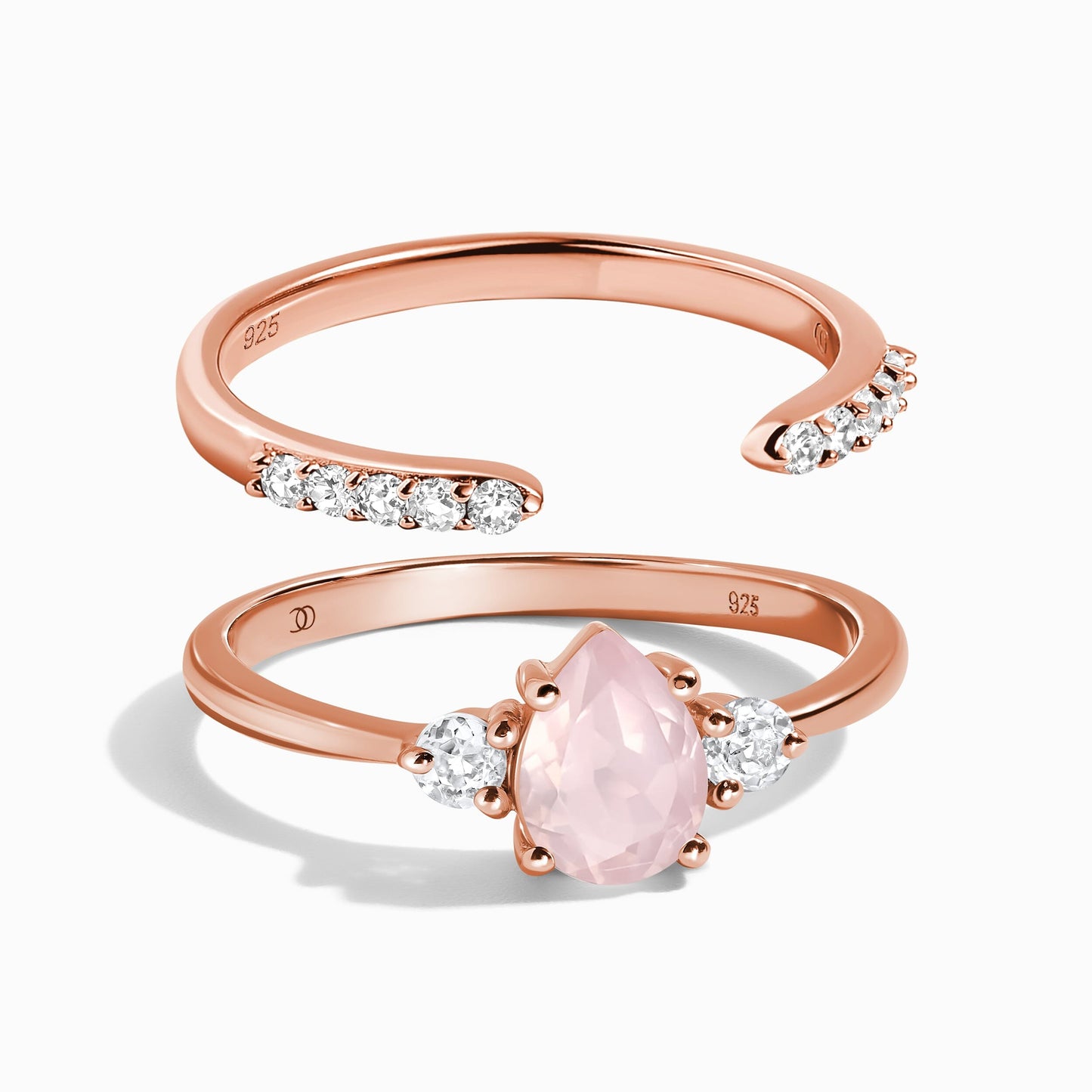 Rose Quartz Lania Ring & Twinkling Band - rose gold