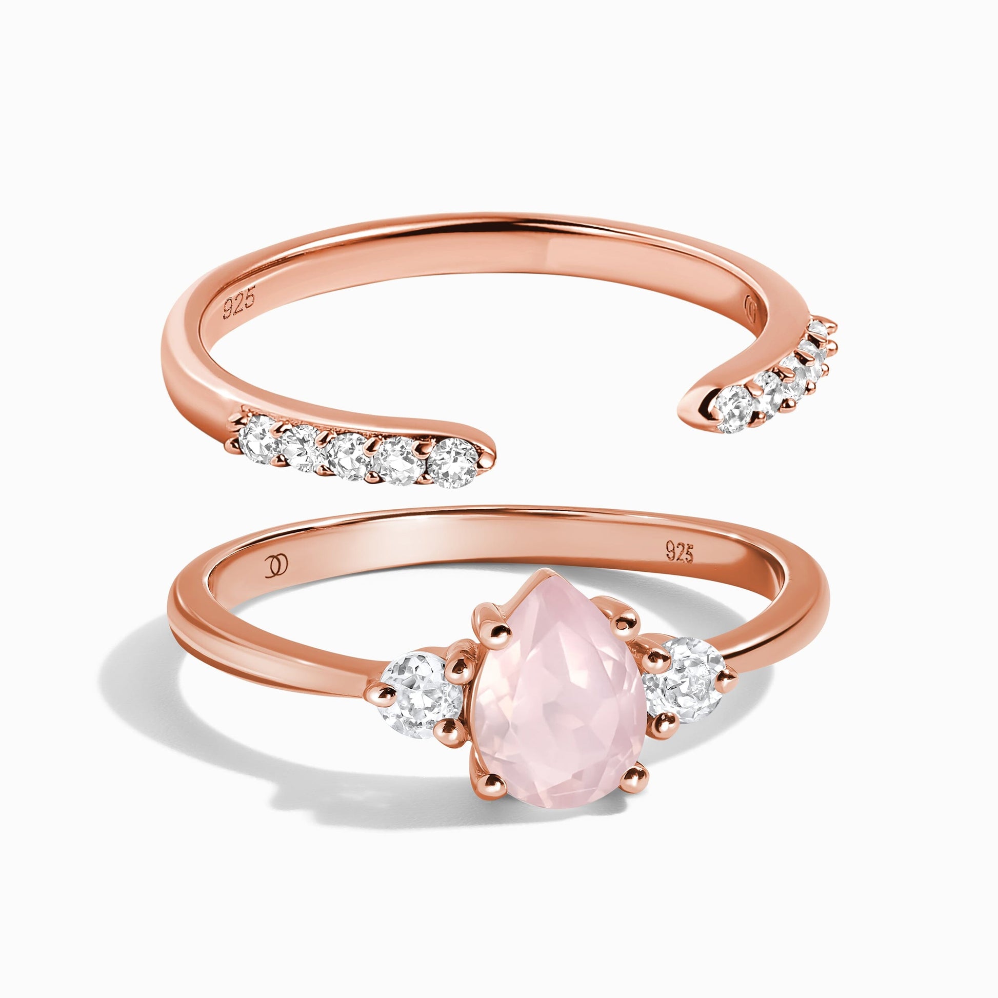 Rose Quartz Lania Ring & Twinkling Band - rose gold