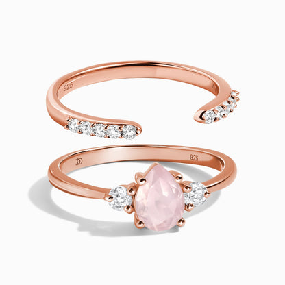Rose Quartz Lania Ring & Twinkling Band - rose gold