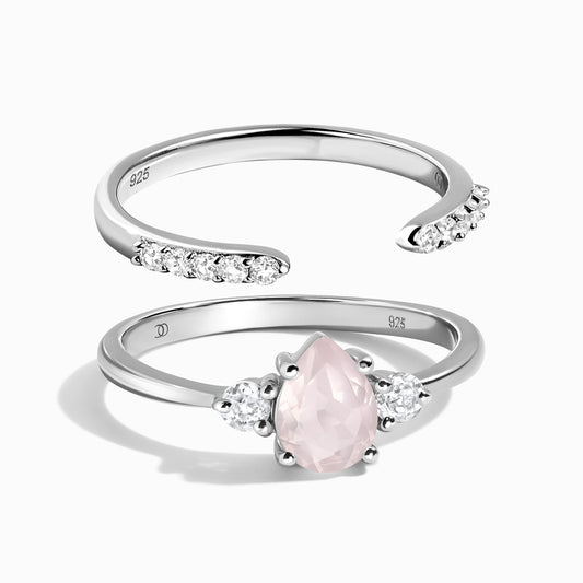 Rose Quartz Lania Ring & Twinkling Band - silver