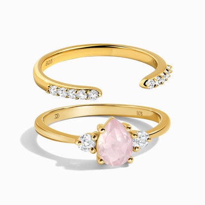 Rose Quartz Lania Ring & Twinkling Band - yellow gold