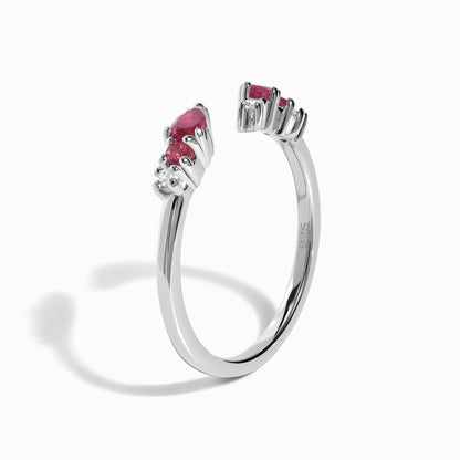 Adjustable Ruby Ring Flourish - silver close up
