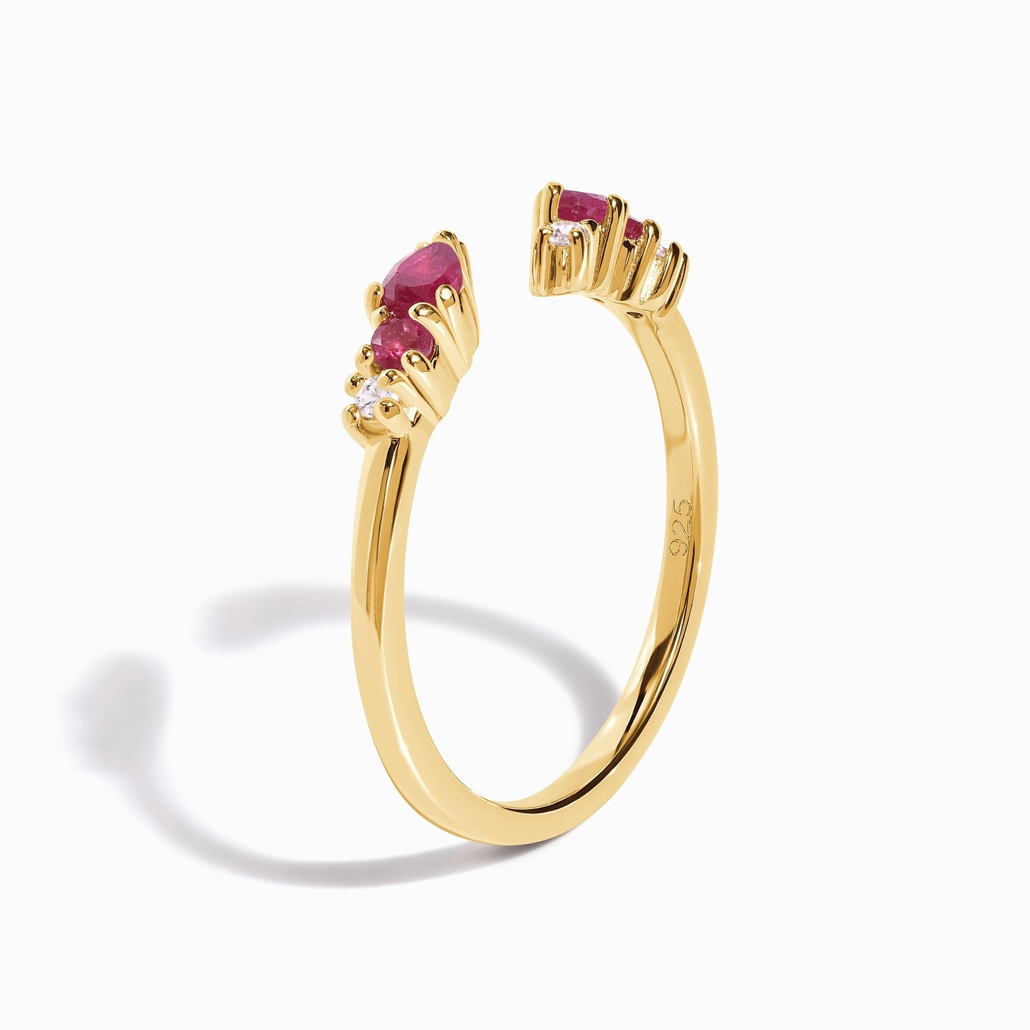 Adjustable Ruby Ring Flourish - yellow gold close up