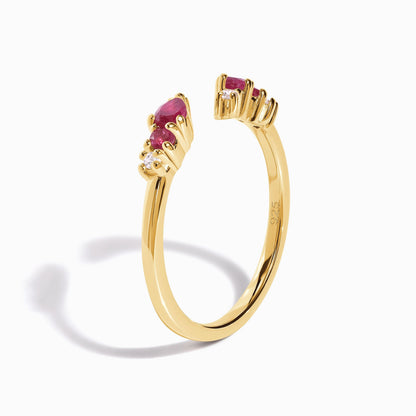 Adjustable Ruby Ring Flourish - yellow gold close up