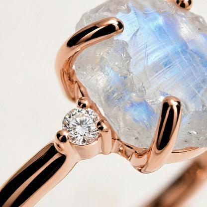 Moonstone Diamond Ring - Raw Allure - Rose Gold closeup