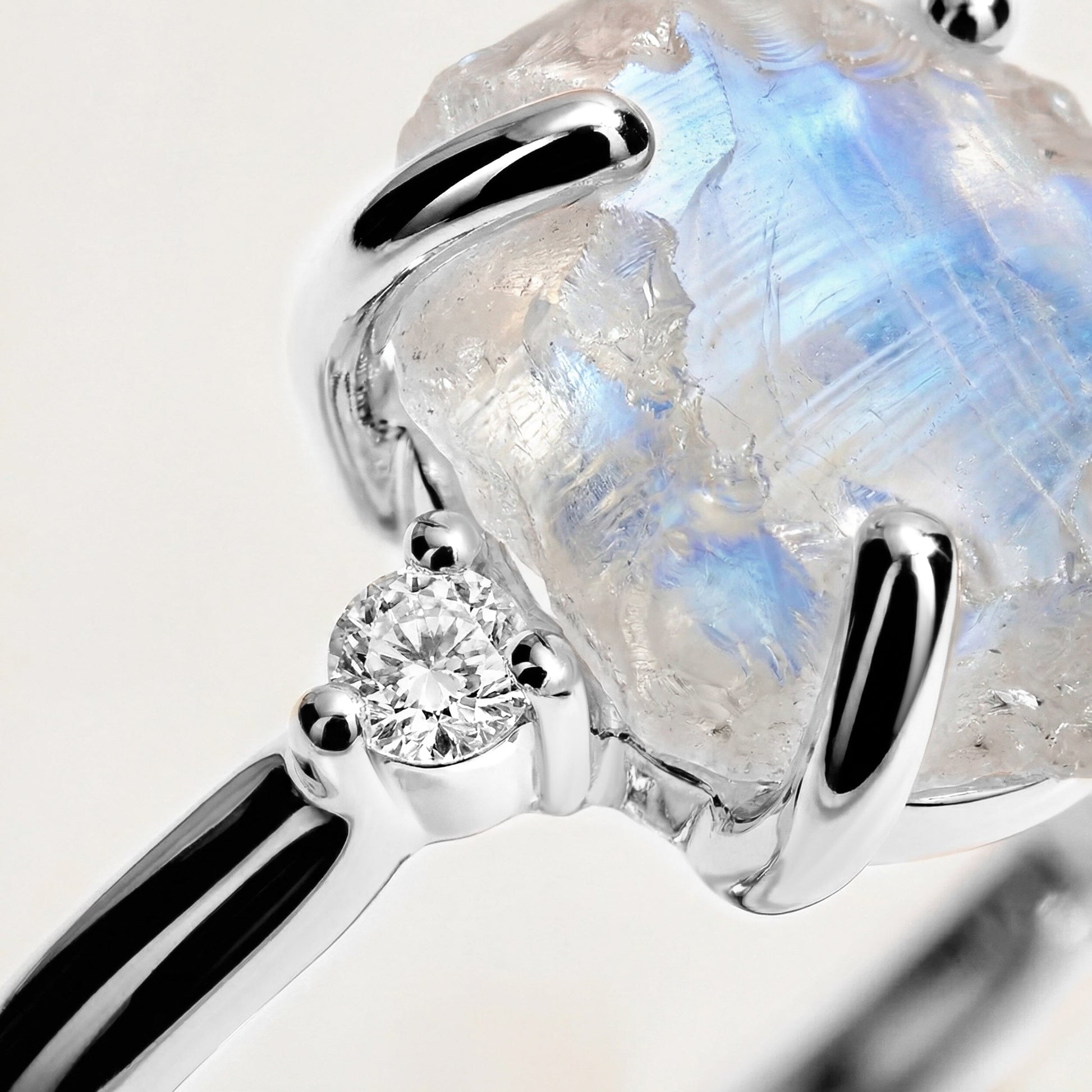 Moonstone Diamond Ring - Raw Allure - White Gold closeup