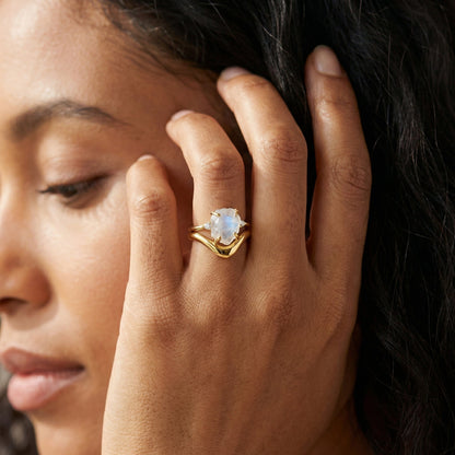 Moonstone Diamond Ring - Raw Allure - Yellow Gold lifestyle
