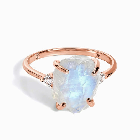 Moonstone Diamond Ring - Raw Allure - Rose Gold