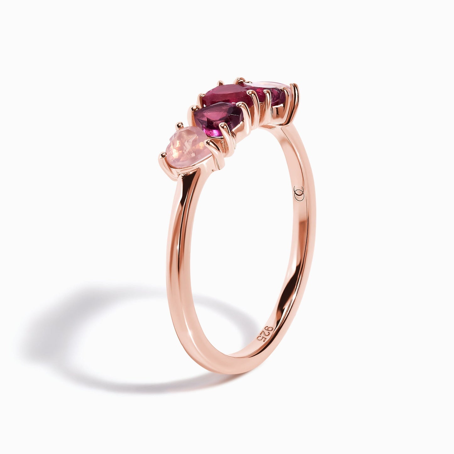 Rose Quartz Rhodolite Garnet Crush & Starry Rings - rose gold side view