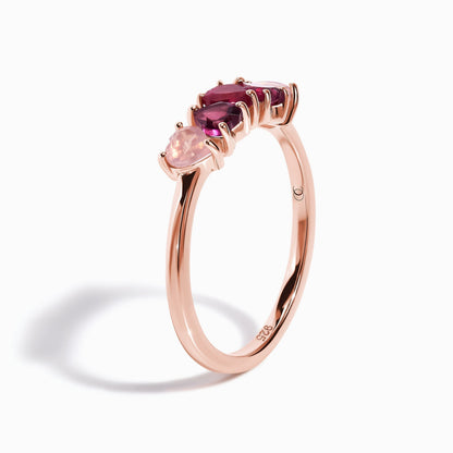 Rose Quartz Rhodolite Garnet Crush & Starry Rings - rose gold side view