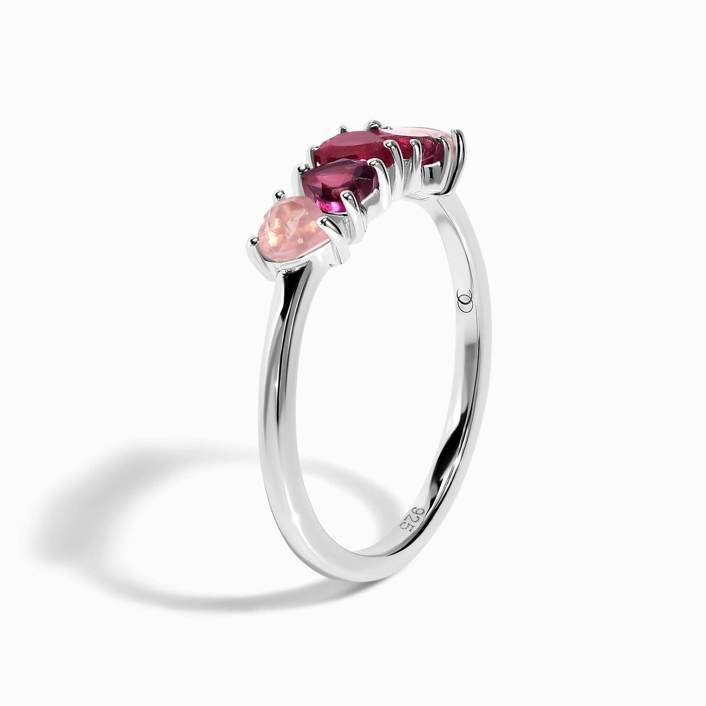 Rose Quartz Rhodolite Ring - Crush, silver side