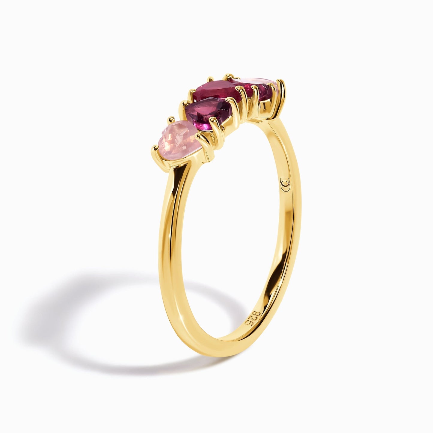 Rose Quartz Rhodolite Ring - Crush, yellow gold side