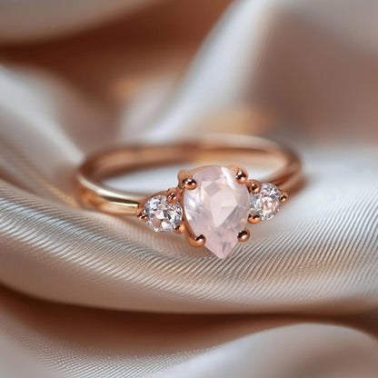 Rose Quartz Ring - Lania - rose gold on fabric