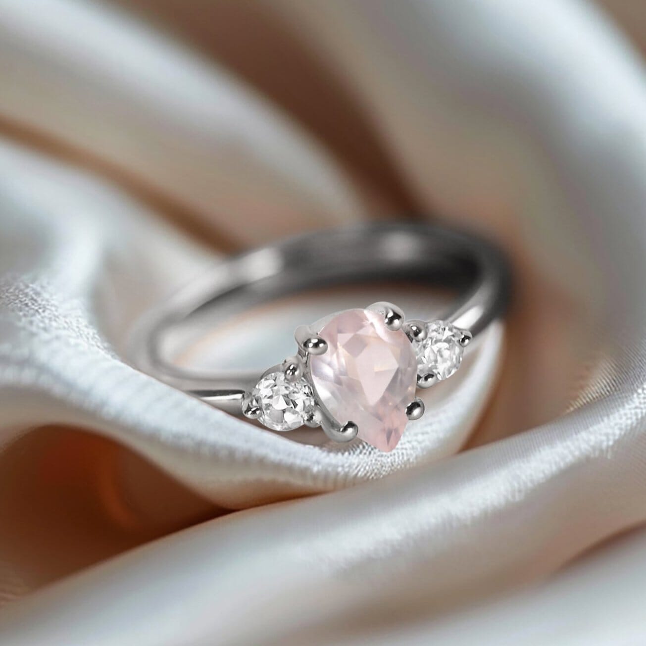 Rose Quartz Ring - Lania - silver on fabric