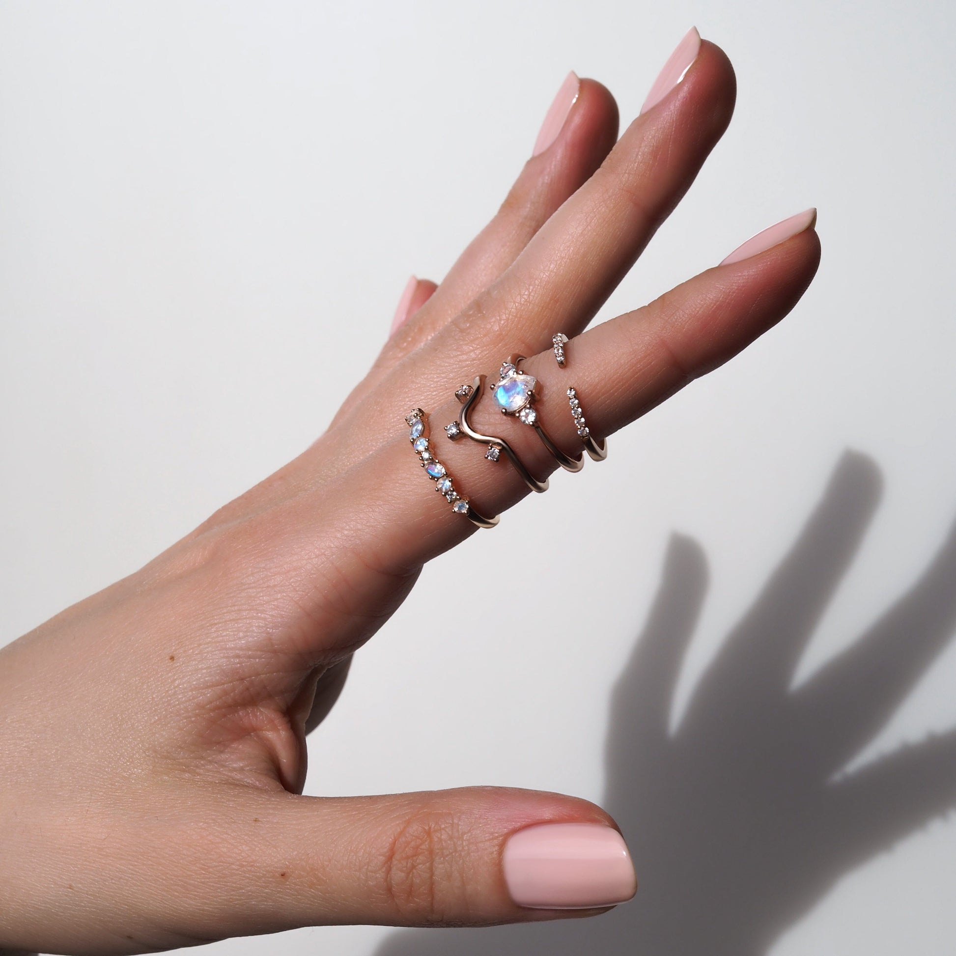 Fine Moonstone Lab Diamond Ring - Grace - stack detail