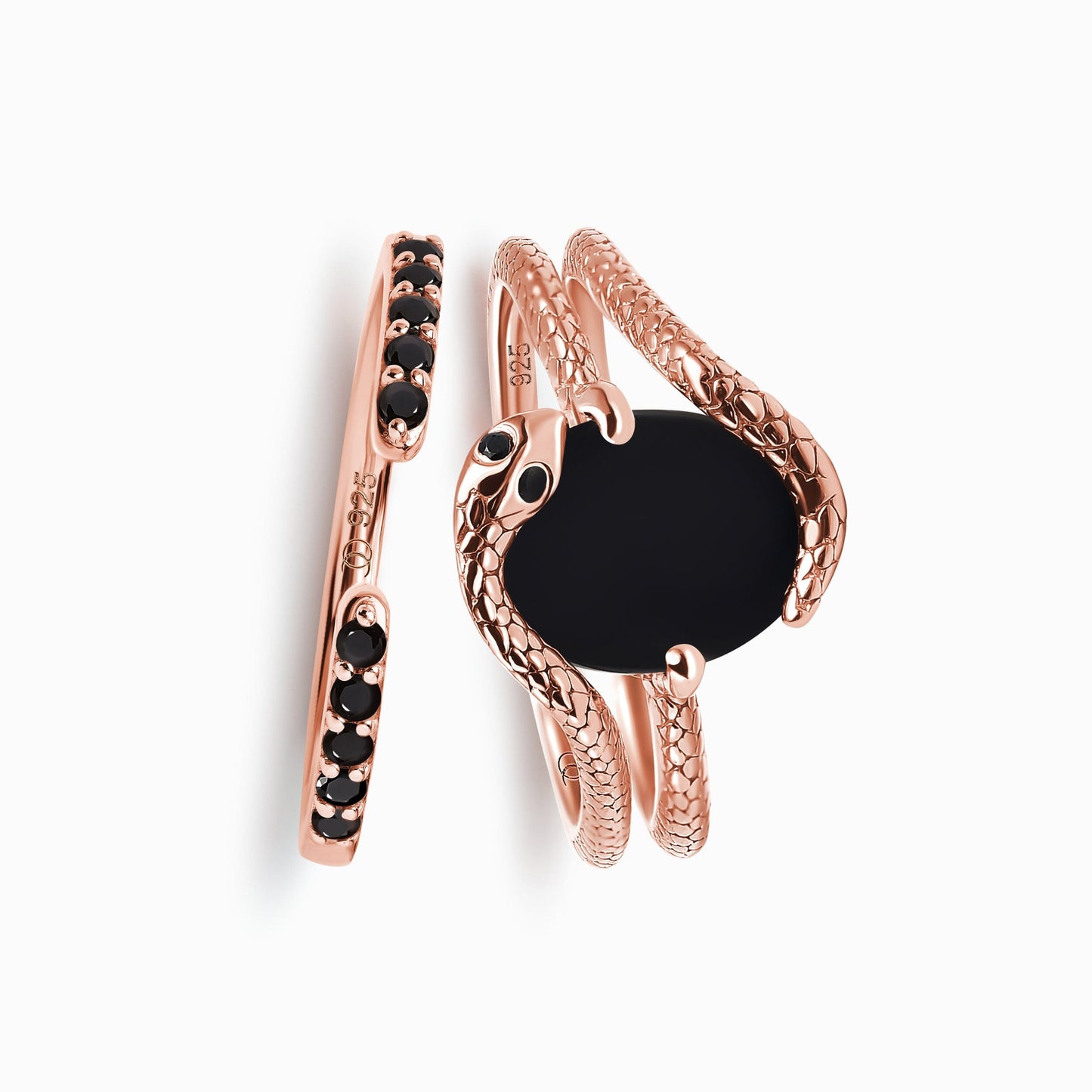Black Onyx Serpent Rings rose gold side