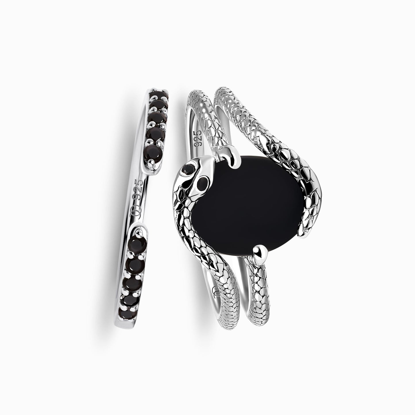 Black Onyx Serpent Rings silver side
