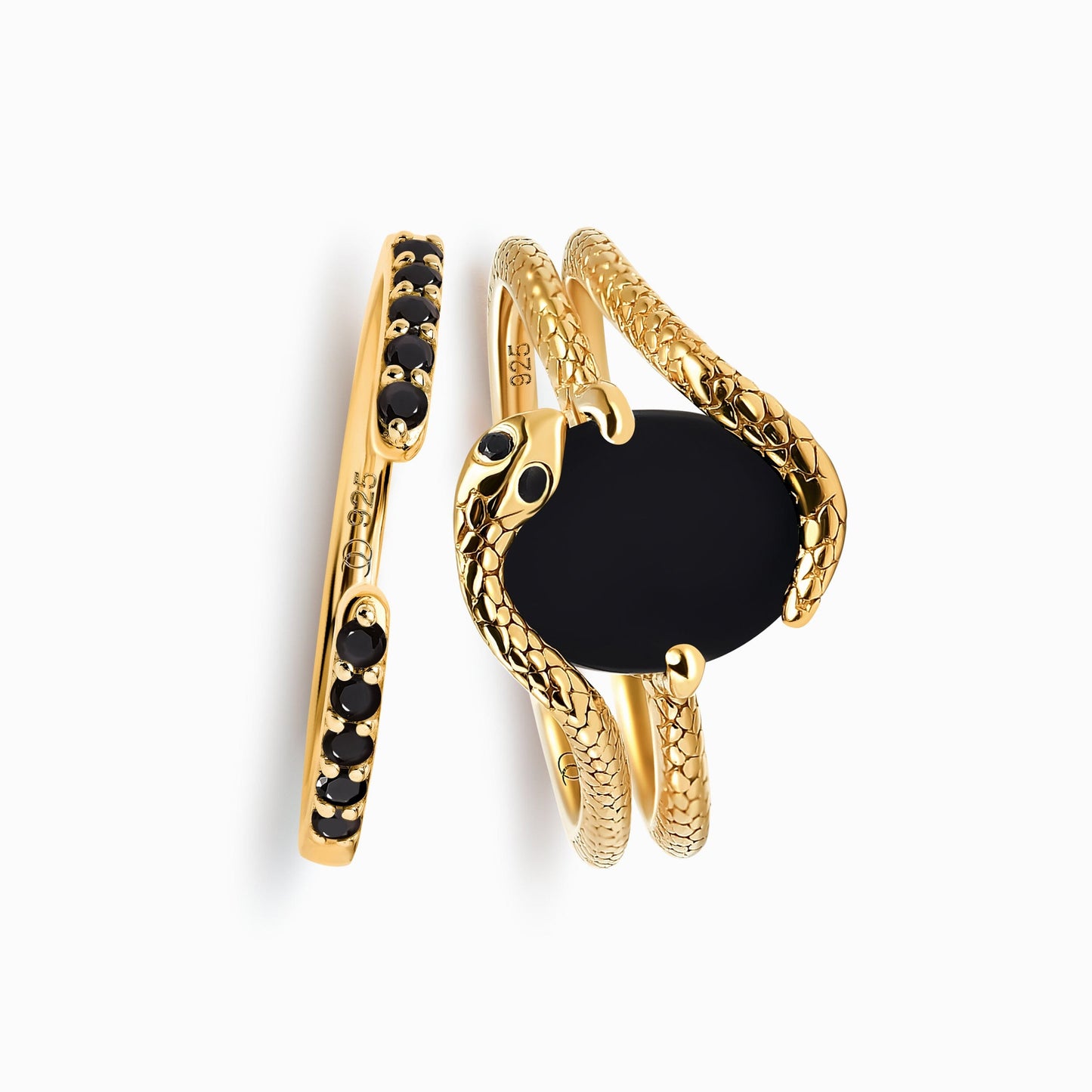 Black Onyx Serpent Rings gold side