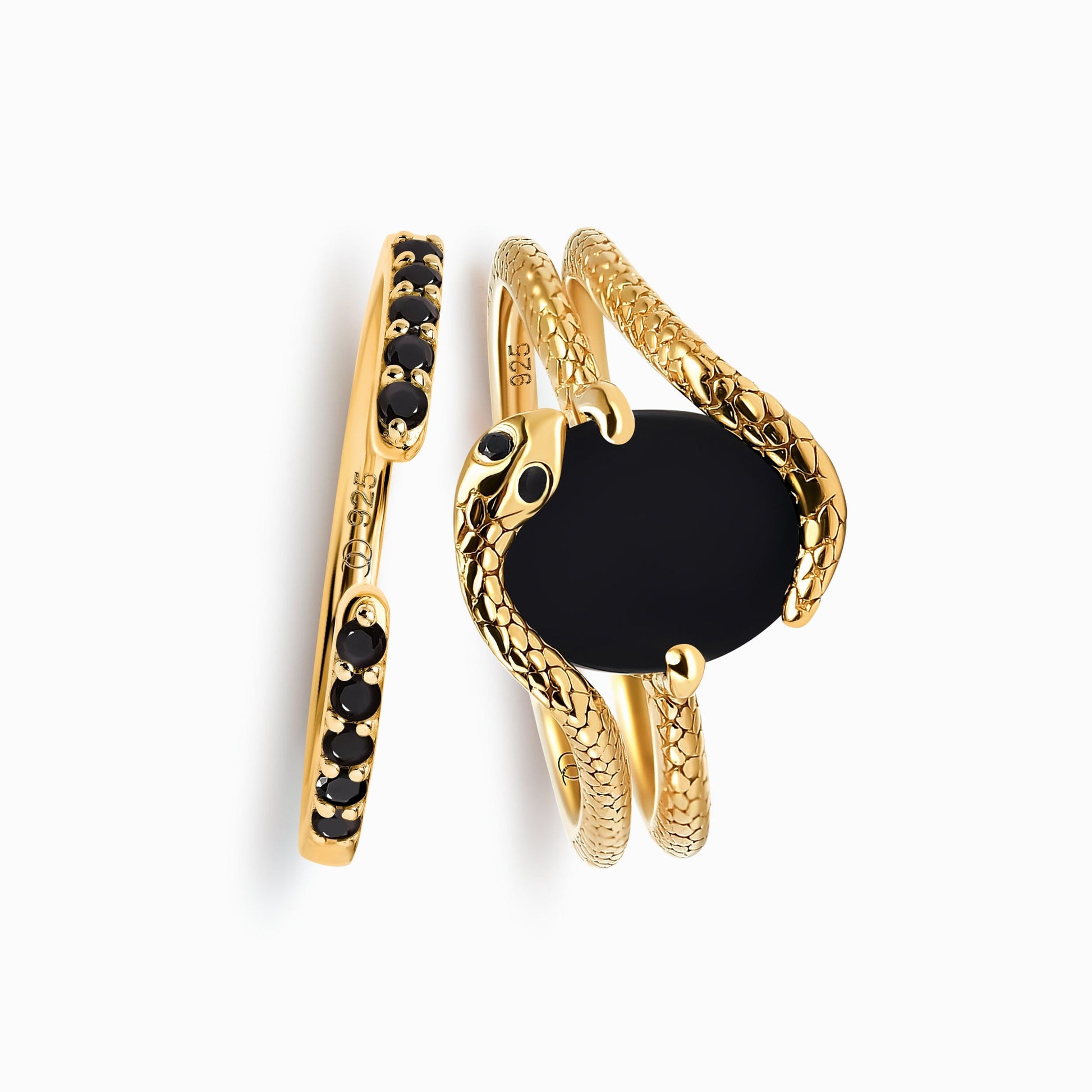 Black Onyx Serpent Rings gold side