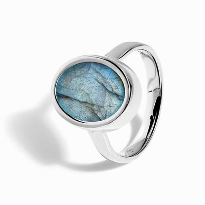Labradorite Ring - Enfolded - silver angle