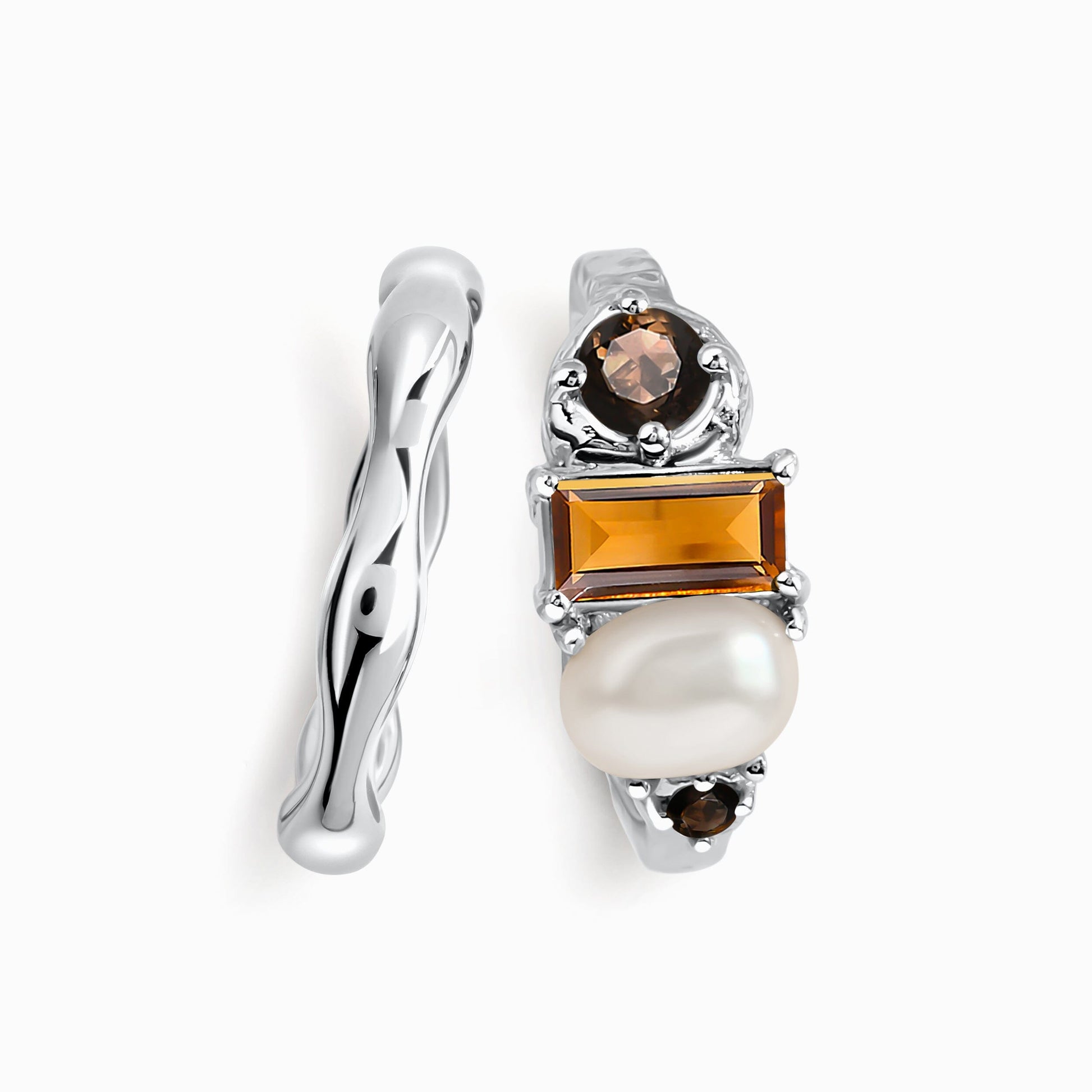 Citrine Pearl Treasure Magma Ring - silver detail