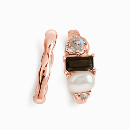 Black Obsidian Treasure & Magma Rings - rose gold product shot