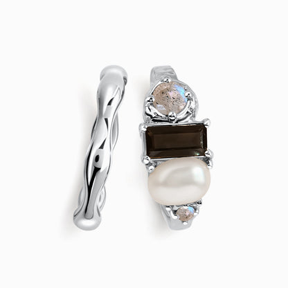 Black Obsidian Treasure & Magma Rings - silver product shot