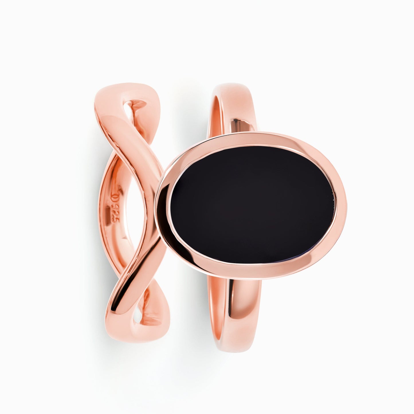 Enfolded Black Onyx & Waves Rings - rose gold