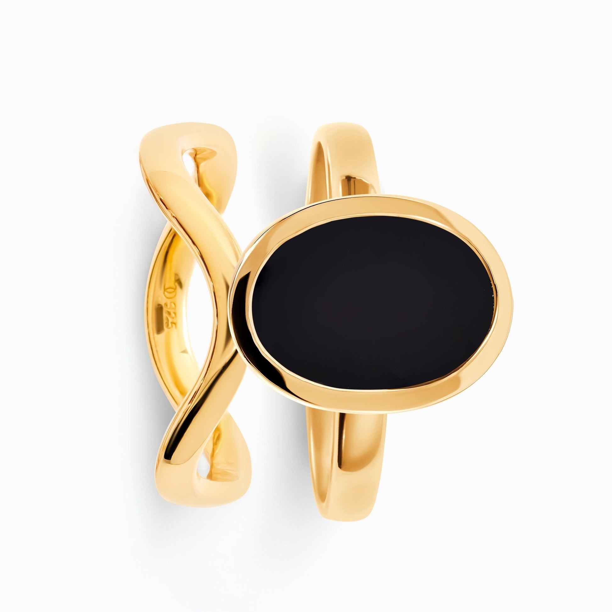 Enfolded Black Onyx & Waves Rings - yellow gold