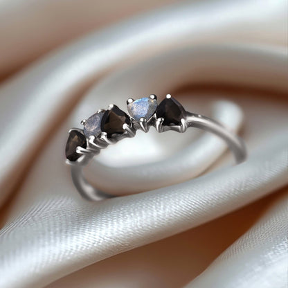 Black Obsidian Labradorite Ring - Crush - silver lifestyle